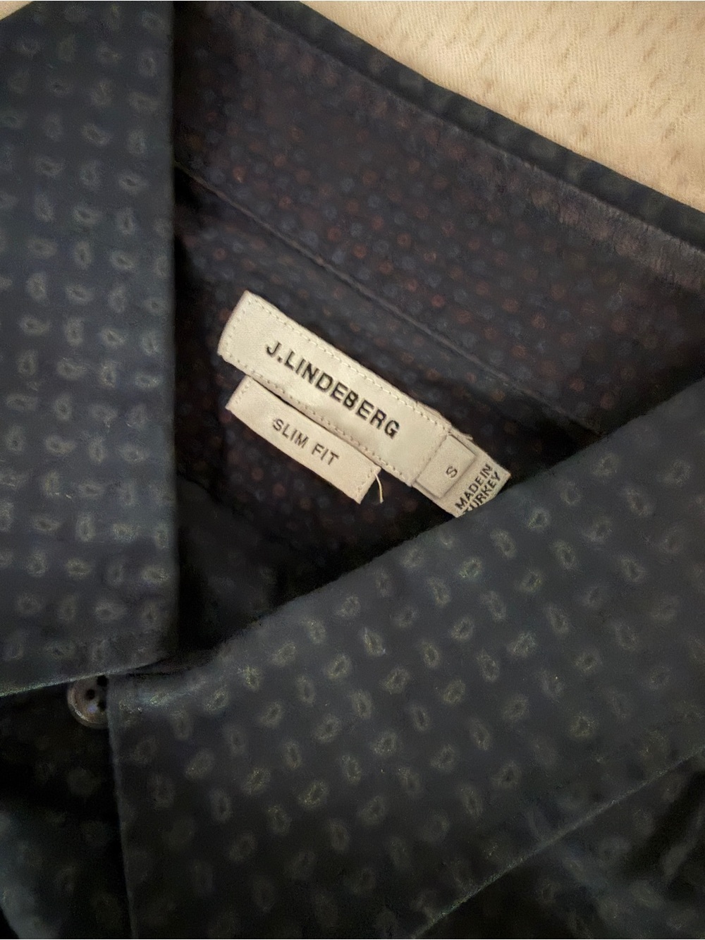 J.Lindeberg Slim Fit Navy Patterned Casual Button-Down